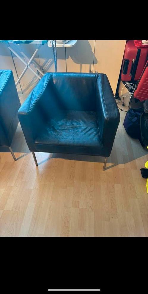 Ikea Fauteuil zwart leer 2 stuks, Huis en Inrichting, Fauteuils, Gebruikt, Leer, 50 tot 75 cm, Ophalen of Verzenden