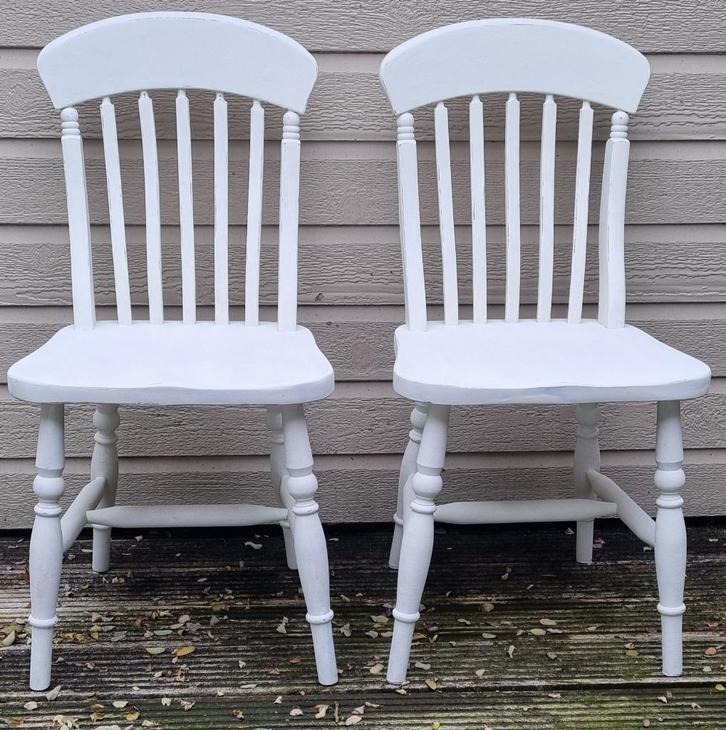 Grenen eetkamerstoelen 4 stuks wit en handgemaakt, Huis en Inrichting, Stoelen, Gebruikt, Vier, Hout, Wit, Ophalen