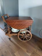 Antiek houten serveerwagen met flessenhouder, Huis en Inrichting, Tafels | Sidetables, Ophalen, Gebruikt, Ovaal