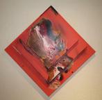 Origineel schilderij op 3 doeken rood abstract met reliëf, Ophalen of Verzenden