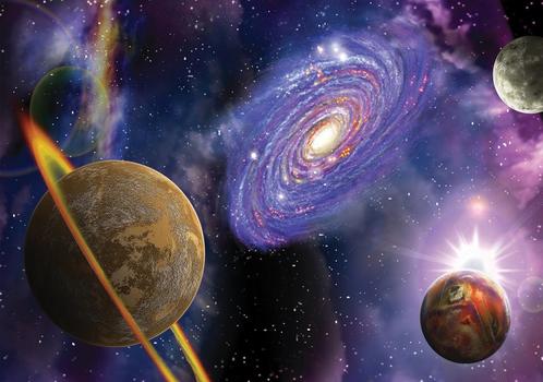 Planeten en Sterren vlies behang 368x254, Muurdeco4kids, Huis en Inrichting, Stoffering | Behang, minder dan 10 m², Verzenden