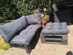 Loungeset zwart grenenhout + kussens, Tuin en Terras, Tuinsets en Loungesets, Ophalen, 3 zitplaatsen, Zo goed als nieuw, Loungeset