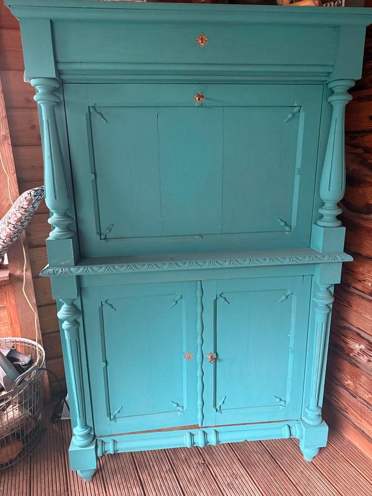 Antiek secretaire kast in turquoise, Antiek en Kunst, Antiek | Meubels | Kasten, Ophalen