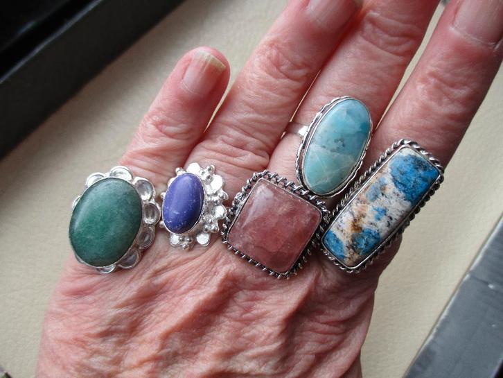 partij natuursteen ringen, Sieraden, Tassen en Uiterlijk, Ringen, Nieuw, Dame, 17 tot 18, Zilver, Zilver, Met edelsteen, Ophalen of Verzenden