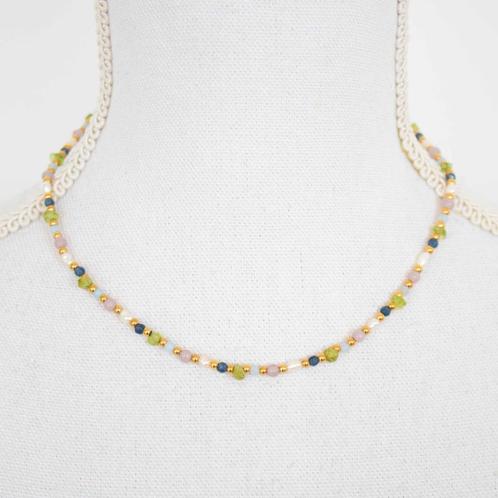 Ketting met zoetwaterparels en edelstenen, Sieraden, Tassen en Uiterlijk, Kettingen, Nieuw, Steen of Mineraal, Groen, Met edelsteen