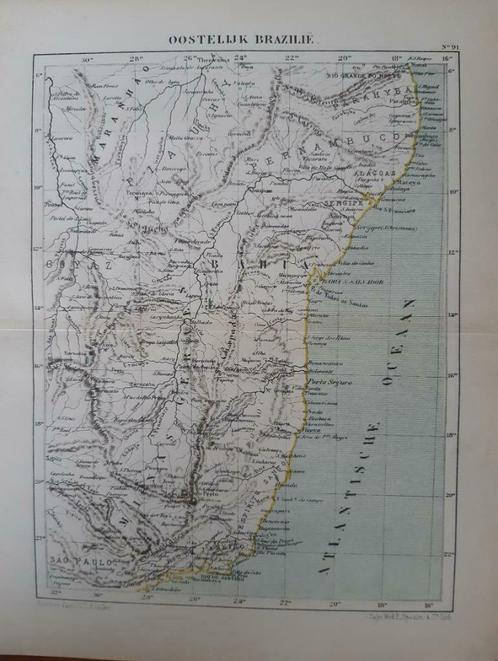 91 / Litho uit 1882 van J. Kuyper Oostelijk Brazilië, Antiek en Kunst, Kunst | Litho's en Zeefdrukken, Ophalen of Verzenden