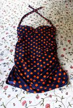Donkerblauw oranje stip Beachwave halter badpak Maat 44, Beachwave, Badpak, Zo goed als nieuw, Verzenden