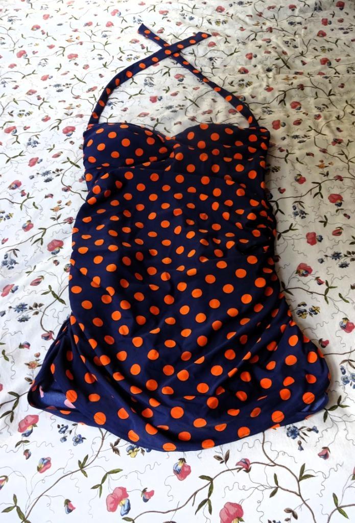 Donkerblauw oranje stip Beachwave halter badpak Maat 44, Kleding | Dames, Badmode en Zwemkleding, Zo goed als nieuw, Badpak, Blauw