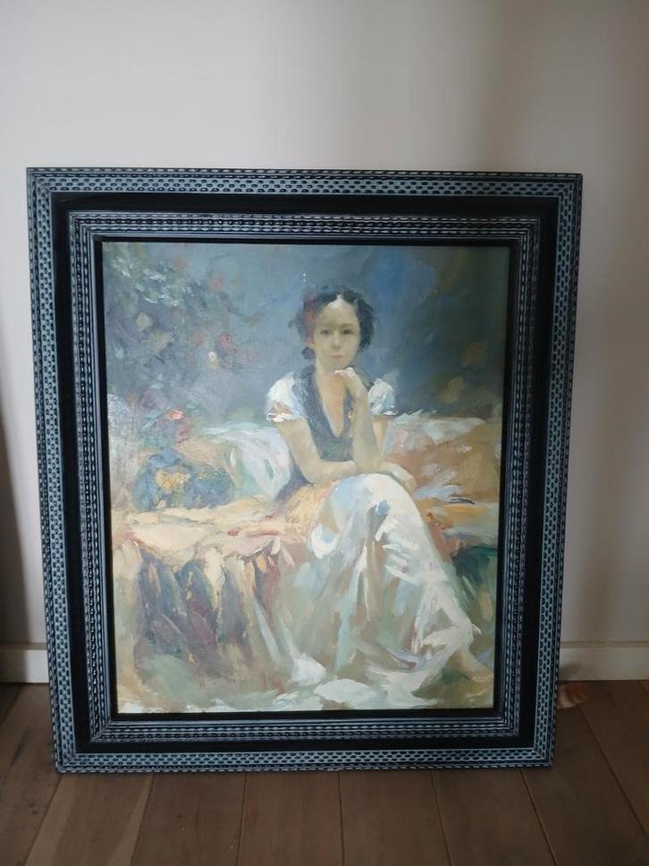 olieverf schilderij, ingelijst 77x66 cm, Antiek en Kunst, Kunst | Schilderijen | Klassiek, Ophalen