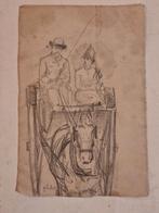 Schets van figuren op koets gesigneerd ghb, Ophalen of Verzenden