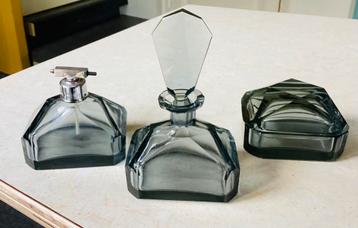 ART DECO stijl parfumset. Rookkleurig glas. Jaren 1930. beschikbaar voor biedingen