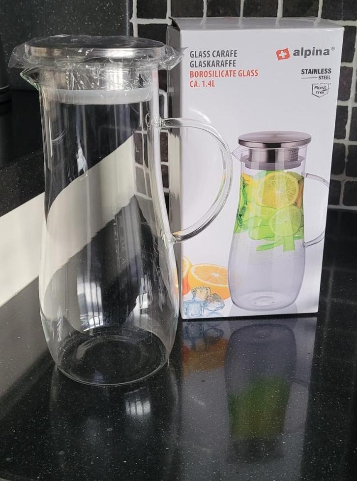 Glas, Glazen karaf met handvat ALPINE, 1,4L, steenless steel, Huis en Inrichting, Keuken | Keukenbenodigdheden, Nieuw, Ophalen of Verzenden
