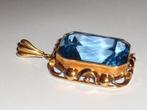 Grote gouden hanger bezet met blauwe topaas steen., Sieraden, Tassen en Uiterlijk, Antieke sieraden, Verzenden, Goud, Hanger, Met edelsteen