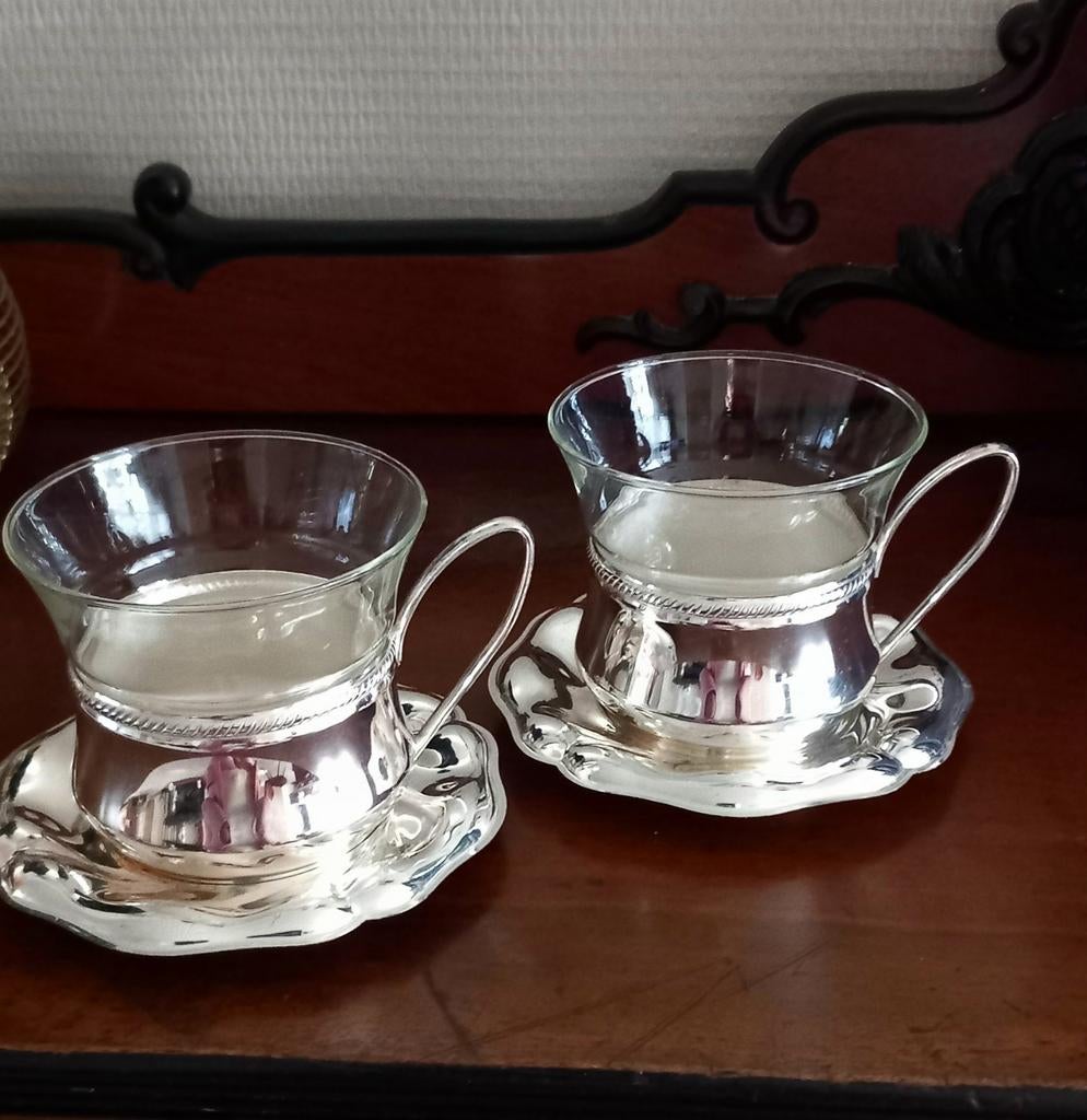 Verzilverde kop+schotels Quist vintage, Antiek en Kunst, Ophalen of Verzenden