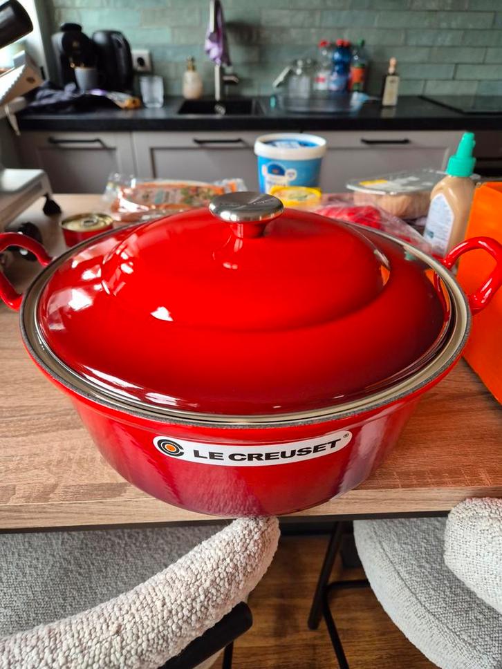 Le Creuset Braadpan - Rood, Huis en Inrichting, Keuken | Potten en Pannen, Zo goed als nieuw, Koekenpan of Braadpan, Gietijzer