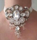 Otazu hals sieraad chocker grote witte stenen striksluiting, Overige materialen, Verzenden, Wit, Met strass