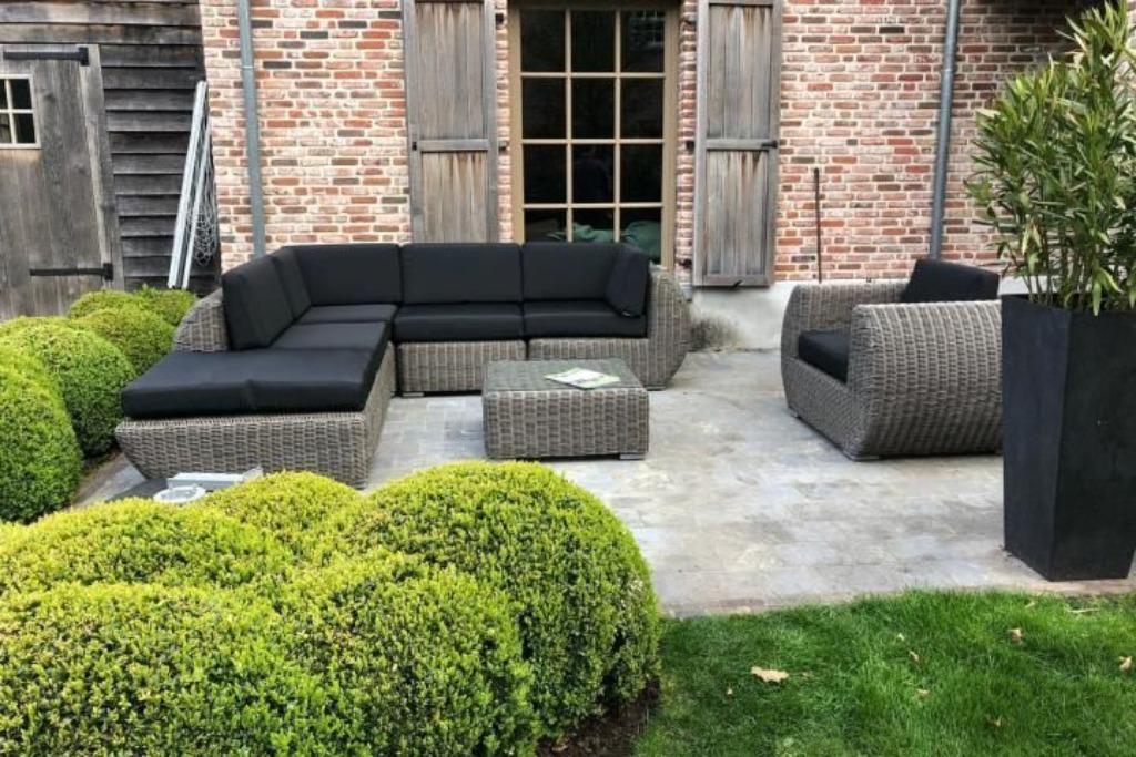 Loungeset Curved Rond Wicker grijs, Tuin en Terras, Tuinsets en Loungesets, Nieuw, Loungeset, Wicker, 5 zitplaatsen, Bank, Bijzettafel