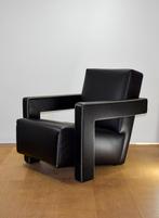 Cassina Gerrit Rietveld Utrecht fauteuil, zwart leer, zgan!, Huis en Inrichting, Ophalen of Verzenden, Zo goed als nieuw, Leer