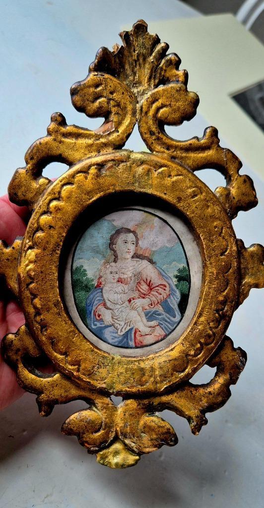 18e eeuwse tekening in verguld barok ornament, Antiek en Kunst, Kunst | Schilderijen | Klassiek, Verzenden