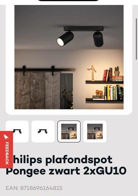 Philips plafondspot Pongee zwart 2xGU10, Huis en Inrichting, Lampen | Spots, Zo goed als nieuw, Plafondspot of Wandspot, Metaal of Aluminium