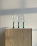 Vintage champagneglazen met mintgroene voet — Set van 3, Ophalen of Verzenden, Gebruikt, Overige typen