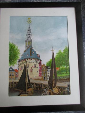 schilderij De Hoofdtoren in Hoorn -- 45 x 55 cm -mooie lijst beschikbaar voor biedingen