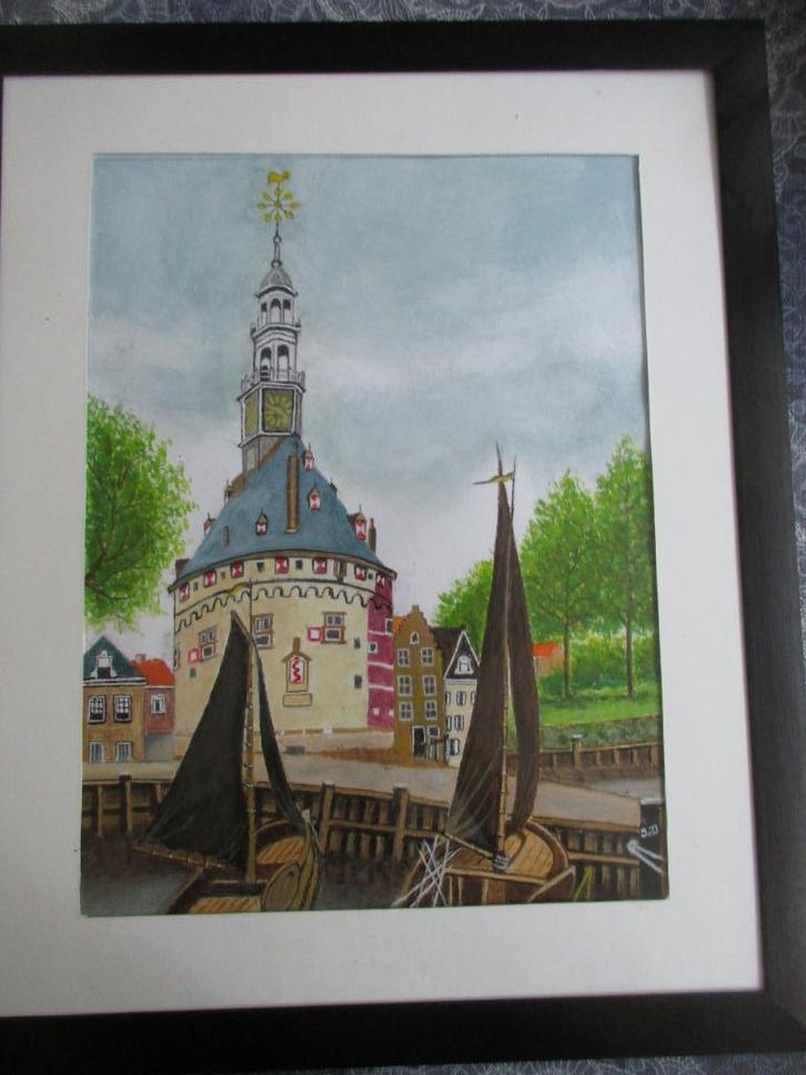 schilderij De Hoofdtoren in Hoorn -- 45 x 55 cm -mooie lijst, Huis en Inrichting, Woonaccessoires | Schilderijen, Tekeningen en Foto's