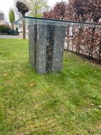 Eetkamertafel graniet look met glazen blad facet geslepen, Nieuw, Glas, 100 tot 150 cm, 150 tot 200 cm