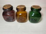 Drie glazen potjes 6 x 6 cm en de hoogte is 9 cm, Overige kleuren, Ophalen of Verzenden, Minder dan 50 cm, Glas