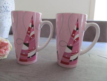 2 Starbucks Pink Christmas 2004 Caffe Latte Coffee Mug beschikbaar voor biedingen