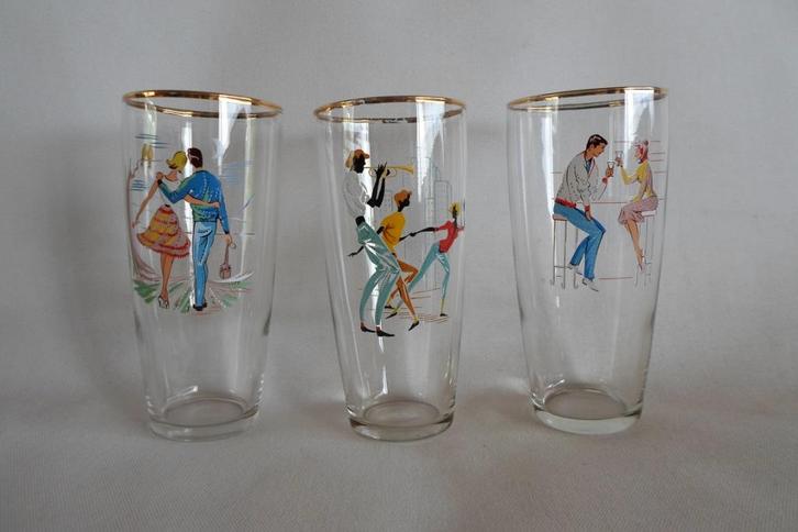 Vintage Fifties Glazen 3x, Verzamelen, Retro, Huis en Inrichting, Ophalen of Verzenden
