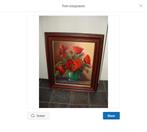 Olieverf stilleven schilderij klaprozen mooie houten lijst, Antiek en Kunst, Ophalen of Verzenden
