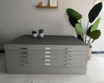 Vintage industriële Ladekast / Salontafel / Papierkast, Ophalen, Kunststof, Gebruikt, 50 tot 100 cm