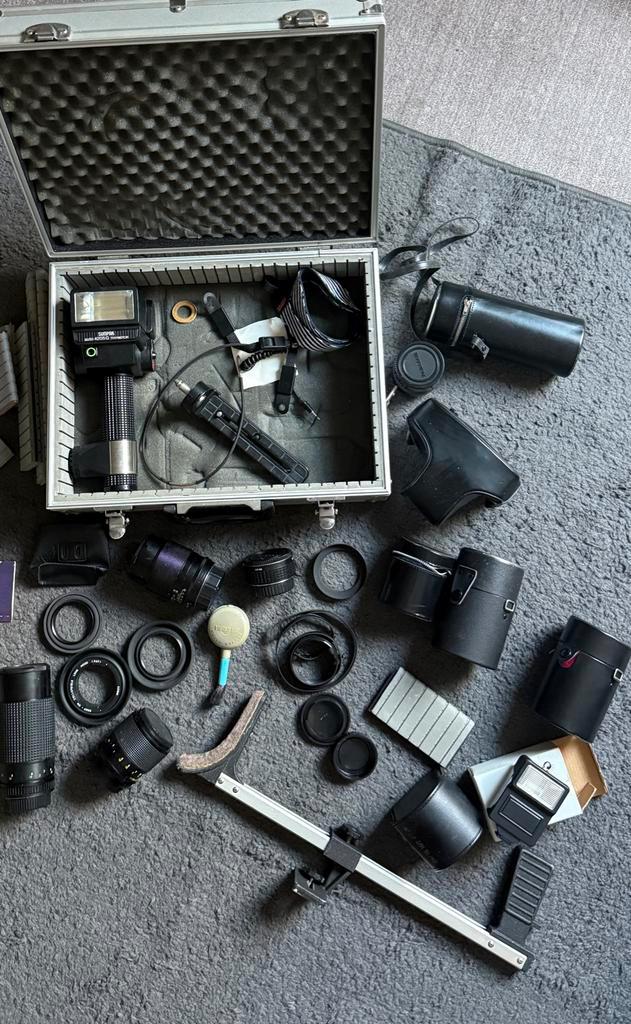 Vintage Camera Set - Chinon OP5+ Accessoires, Audio, Tv en Foto, Fotocamera's Analoog, Gebruikt, Spiegelreflex, Overige Merken
