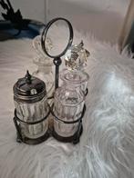 Antiek olie stelletje op verzilvert plaatje, Antiek en Kunst, Ophalen of Verzenden