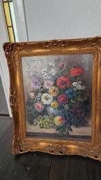 Oud schilderij (beschadigd) met houten goudkleurige lijst., Antiek en Kunst, Ophalen