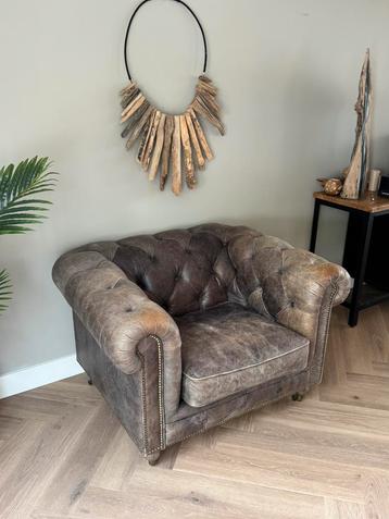 Chesterfield club fauteuil vintage leer beschikbaar voor biedingen