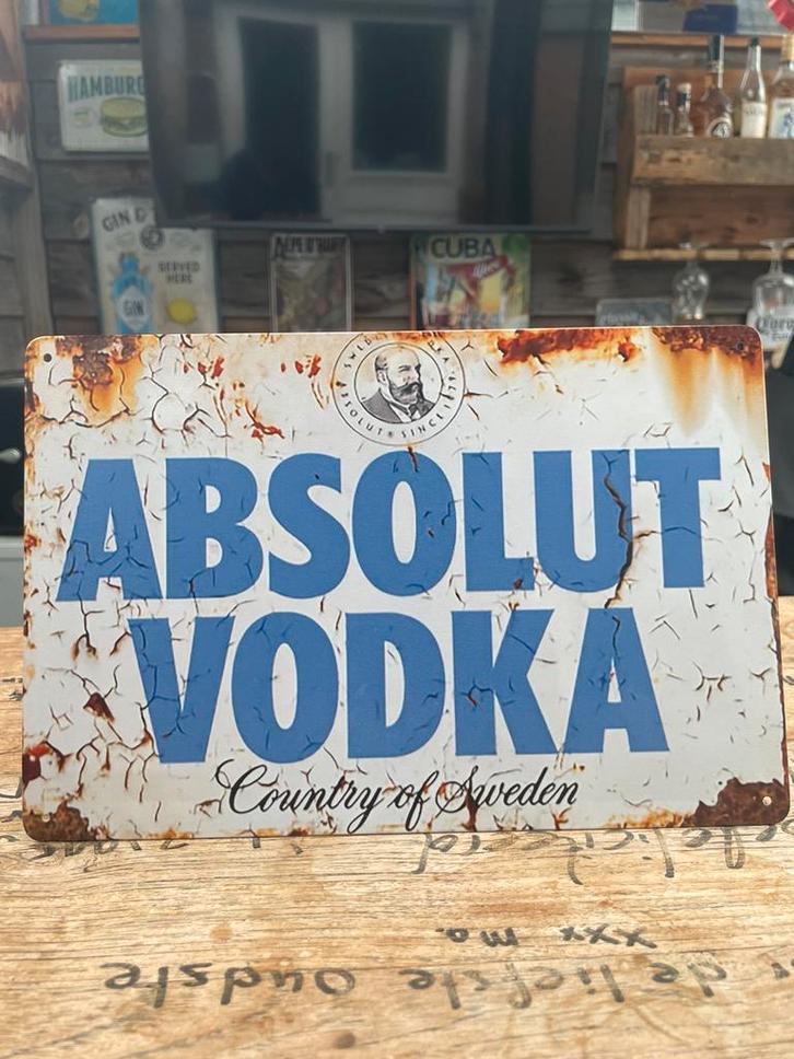 Absolut Vodka Emaille Bord • Mancave / Bar / Café Decoratie, Verzamelen, Merken en Reclamevoorwerpen, Nieuw, Reclamebord, Ophalen of Verzenden