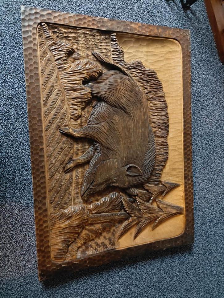 Houtsnijwerk Wild Zwijn Zwarte Woud Stijl, Antiek en Kunst, Kunst | Beelden en Houtsnijwerken, Ophalen