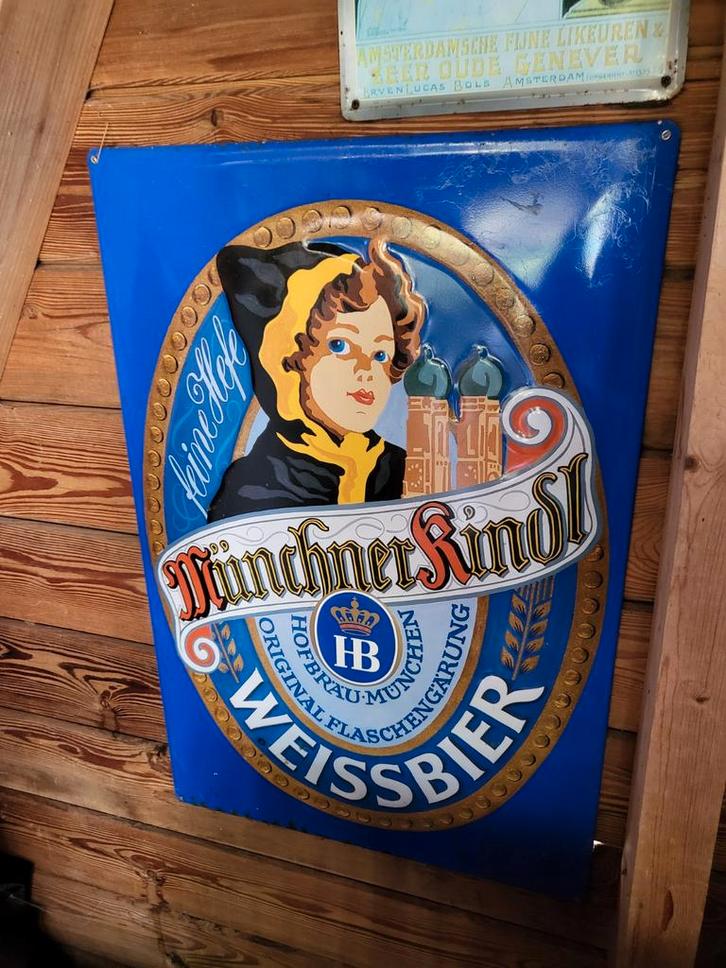 Münchner Kindl Weissbier Emaille Reclamebord, Antiek en Kunst, Antiek | Emaille, Ophalen of Verzenden
