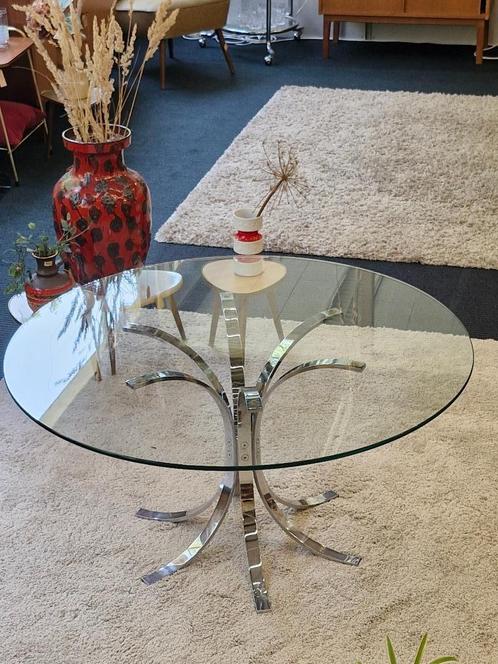 Vintage space age salontafel chroom / glas rond 70s, Verzamelen, Retro, Huis en Inrichting, Ophalen