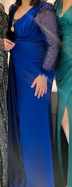 Blauwe Galajurk met Pailletten en Veren, Maat 38/40 (M), Galajurk, Blauw, Ophalen of Verzenden