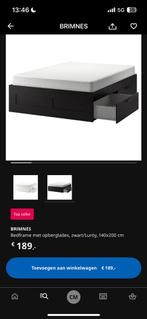 Ikea BRIMNES bed + lattenbodems, Huis en Inrichting, Ophalen, Gebruikt, Zwart, Tweepersoons