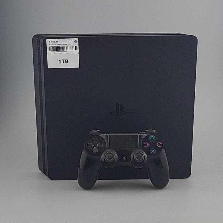 Playstation 4 Slim 1TB Zwart Incl: 1 Controller Zwart, Spelcomputers en Games, Spelcomputers | Sony PlayStation 4, Gebruikt