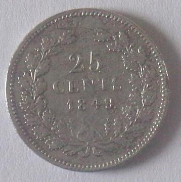 Willem III 25 Cent 1849 Zilver Zeldzaam beschikbaar voor biedingen