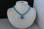 SHELLPEARLS  ketting/oorhanger-set, Verzenden, Nieuw, Blauw, Met edelsteen