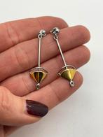 B411 Prachtige zilveren bicolor oorbellen, Sieraden, Tassen en Uiterlijk, Oorbellen, Hangers, Ophalen of Verzenden, X, Goud