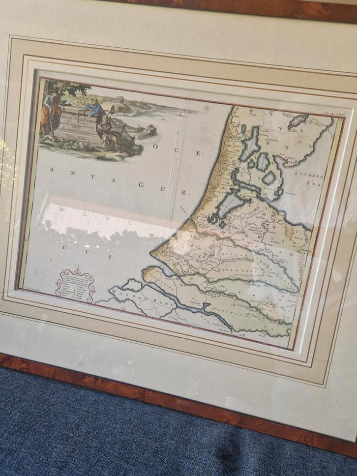 Antieke Landkaart Nederland 18e Eeuw Ingelijst, Boeken, Atlassen en Landkaarten, Zo goed als nieuw, Landkaart, Nederland, 1800 tot 2000