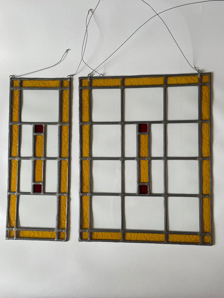 2 Glas in loodramen, Antiek en Kunst, Curiosa en Brocante, Ophalen
