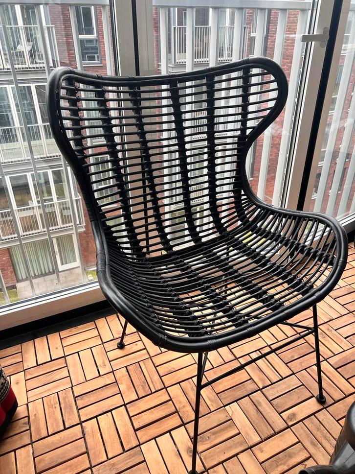 2x Fauteuil Jasmine Rotan Zwart, Huis en Inrichting, Stoelen, Zo goed als nieuw, Twee, Riet of Rotan, Zwart, Ophalen
